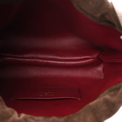 Suede Calfskin Lambskin Quilted Clutch With Strap Dark Brown
