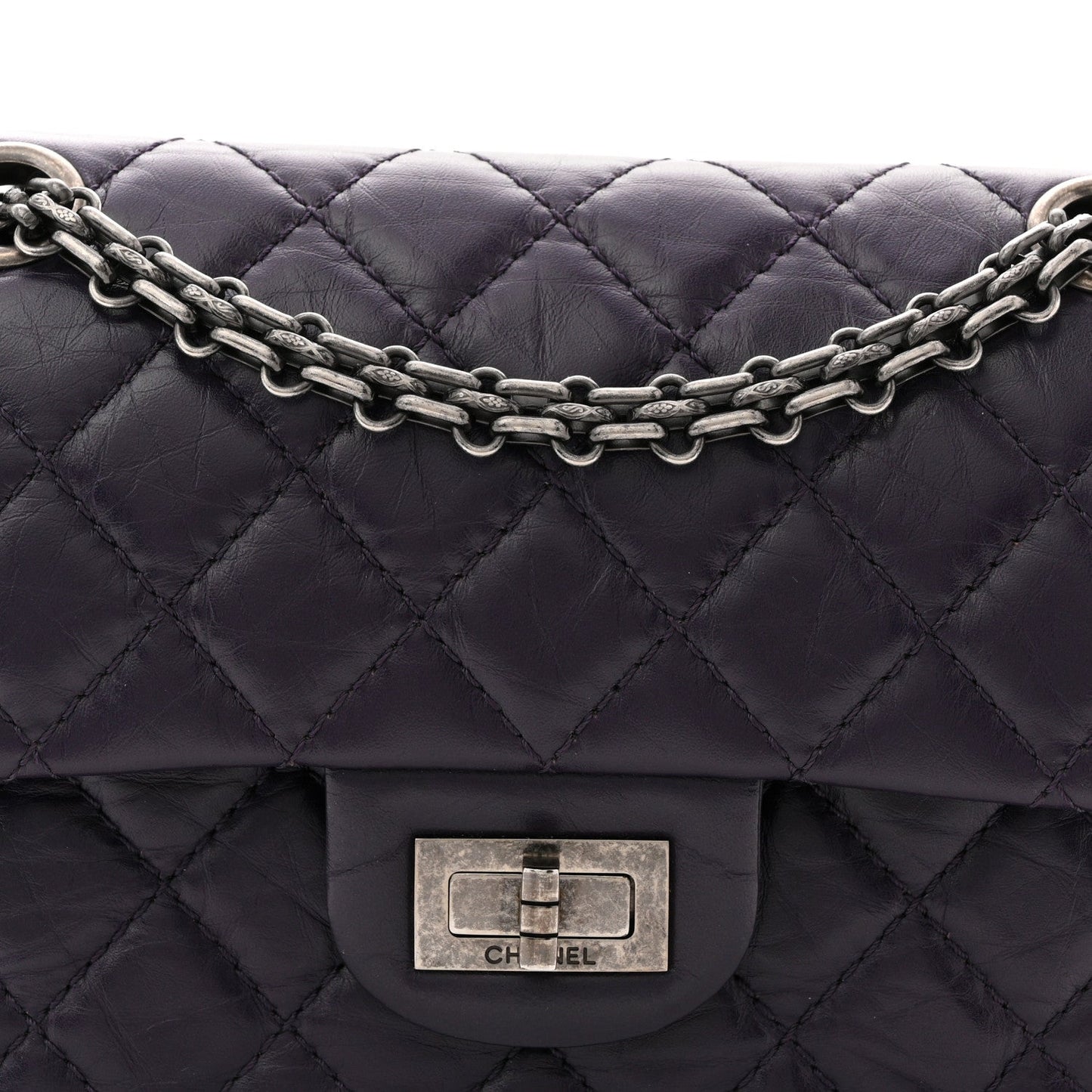 Aged Calfskin Quilted 2.55 Reissue Mini Flap Dark Purple