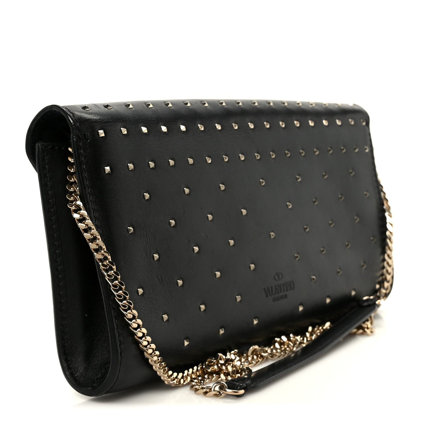 Vitello Rockstud All Over Demilune Shoulder Bag Black