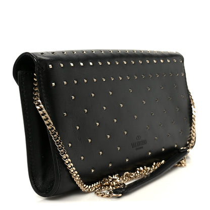 Vitello Rockstud All Over Demilune Shoulder Bag Black