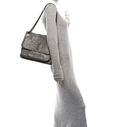 Crinkled Calfskin Matelasse Monogram Large Niki Chain Satchel Fog