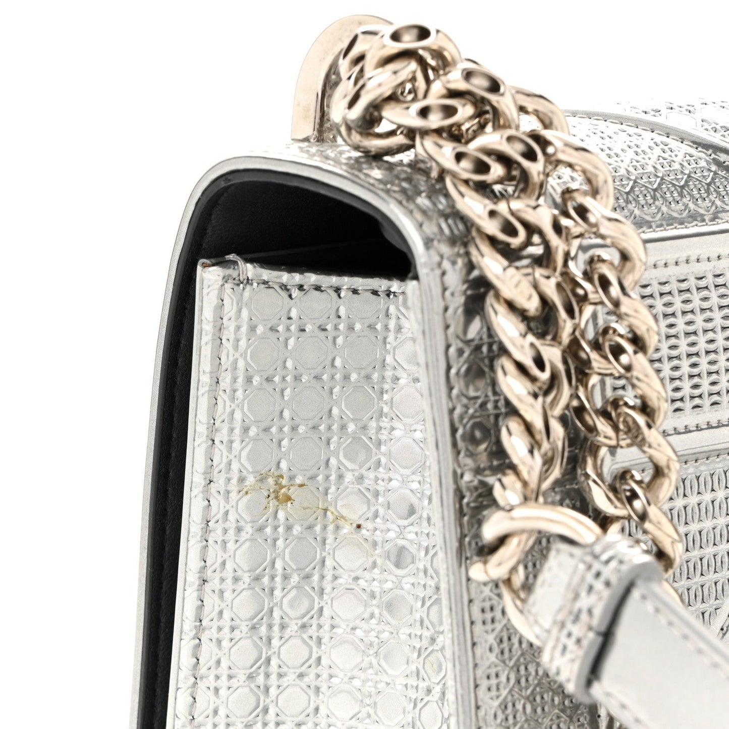 Metallic Patent Micro-Cannage Small Diorama Flap Bag Silver
