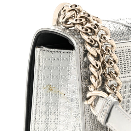 Metallic Patent Micro-Cannage Small Diorama Flap Bag Silver