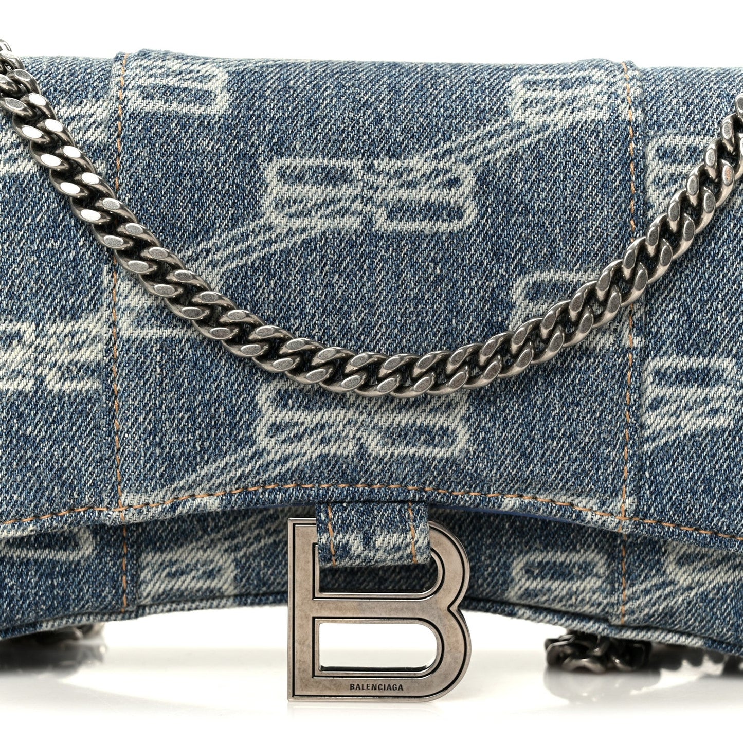 Denim BB Monogram Hourglass Chain Bag Blue