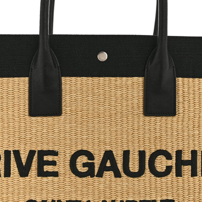 Raffia Linen Calfskin Rive Gauche Tote Naturale Black