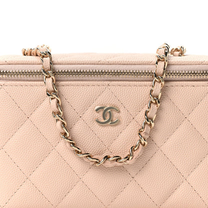 Caviar Quilted Small Vanity Case With Chain Light Beige