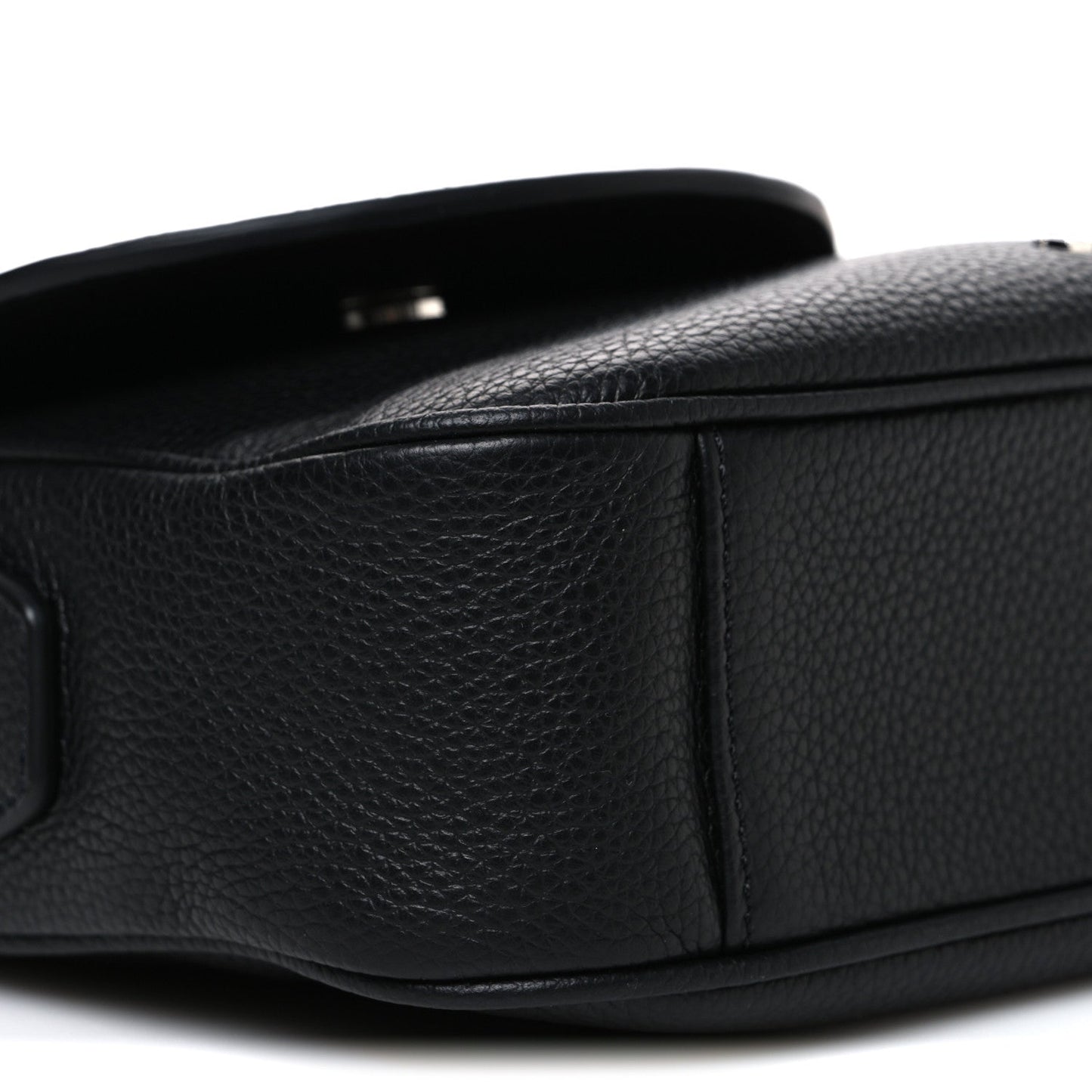Grained Calfskin Saddle Messenger Bag Black