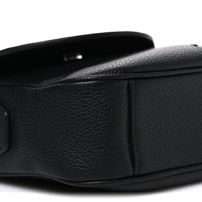 Grained Calfskin Saddle Messenger Bag Black