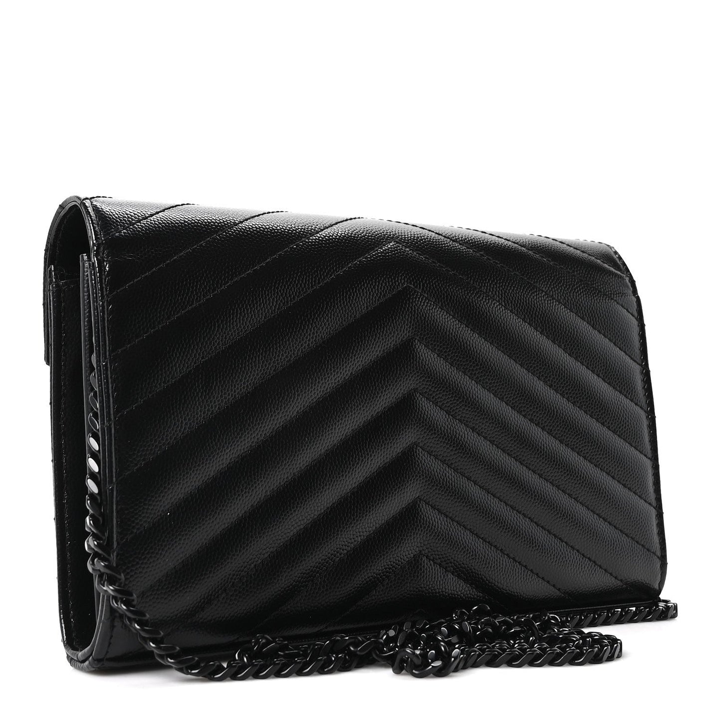 Grain De Poudre Matelasse Chevron Monogram Monochrome Chain Wallet Black