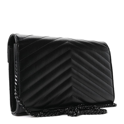 Grain De Poudre Matelasse Chevron Monogram Monochrome Chain Wallet Black