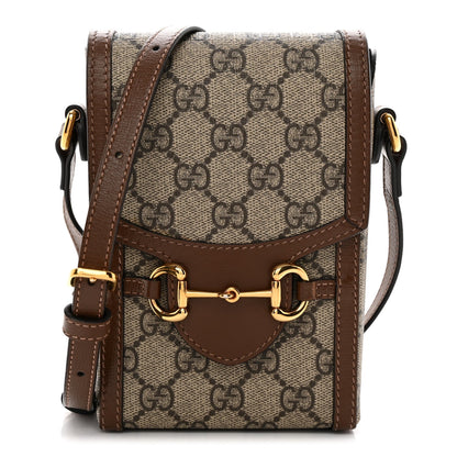 GG Supreme Monogram Mini Horsebit 1955 Crossbody Bag Beige Brown Sugar