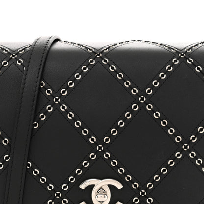 Calfskin Coco Eyelets Small Flap Bag Black