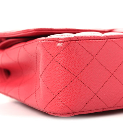Caviar Quilted Medium Double Flap Red