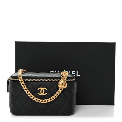 Caviar Quilted Sweetheart Vanity Case Black