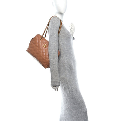 Shiny Caviar Quilted Large Bowling Bag Brown