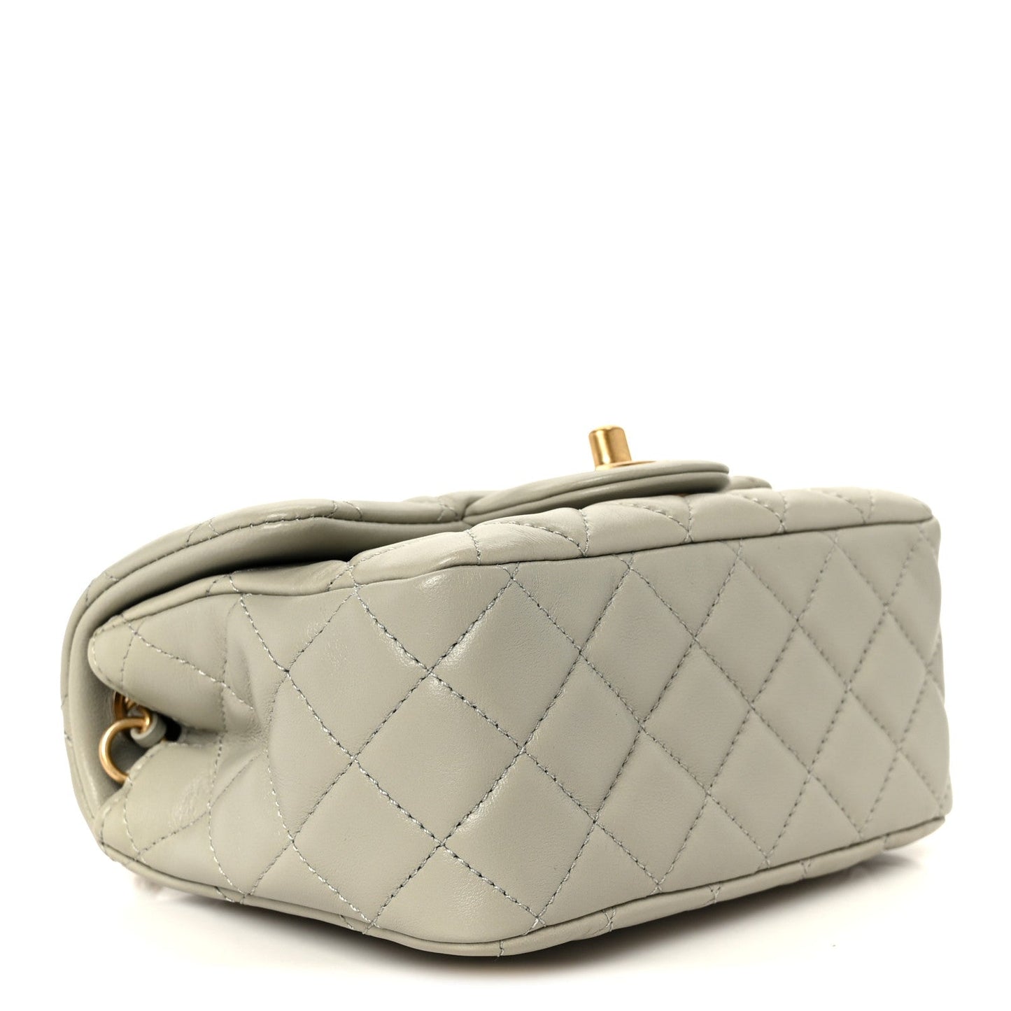Lambskin Quilted Mini Pearl Crush Flap Light Grey