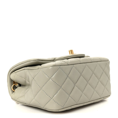 Lambskin Quilted Mini Pearl Crush Flap Light Grey