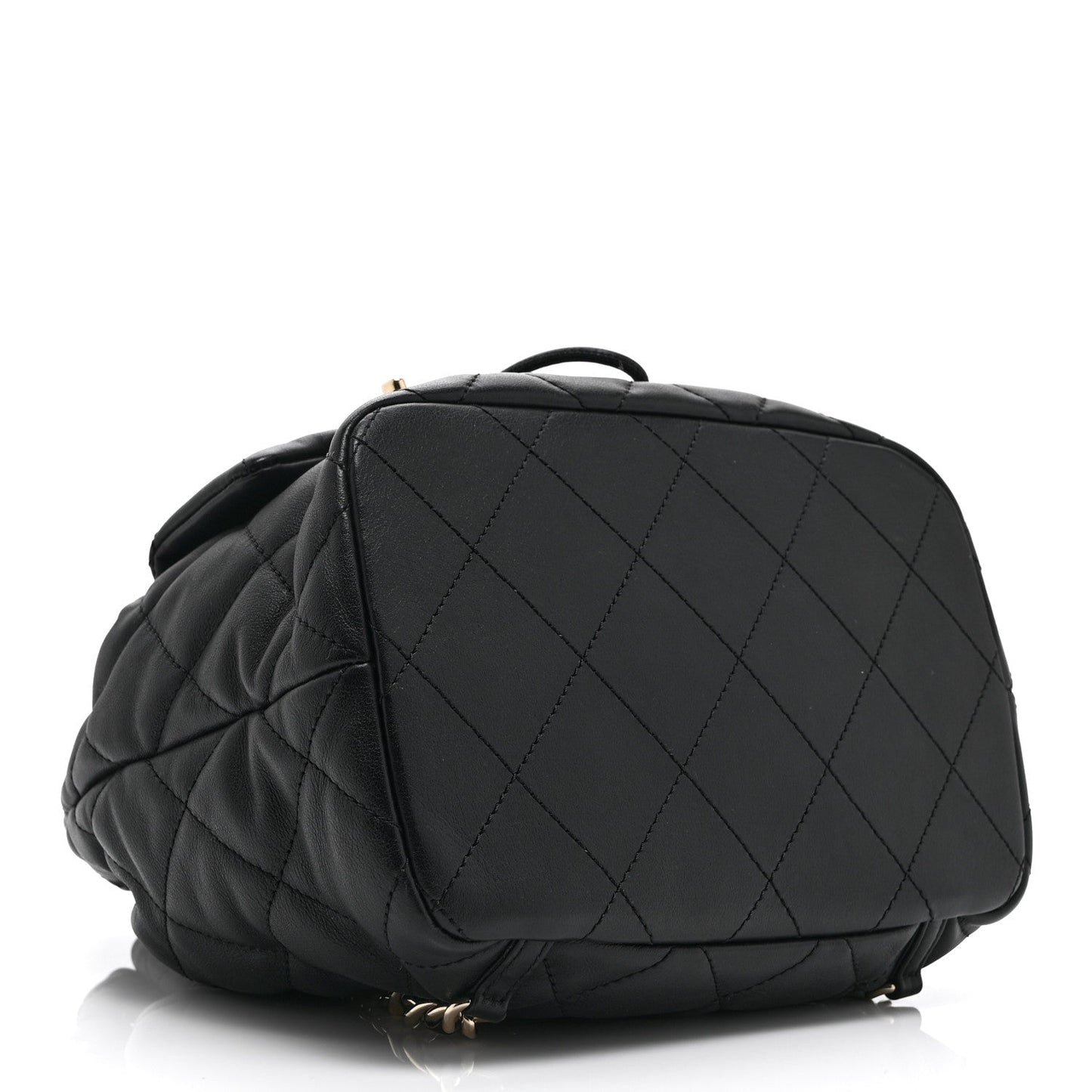 Lambskin Quilted Double Pocket Drawstring Backpack Black