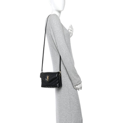 Calfskin Y Quilted Monogram Toy Loulou Crossbody Bag Black