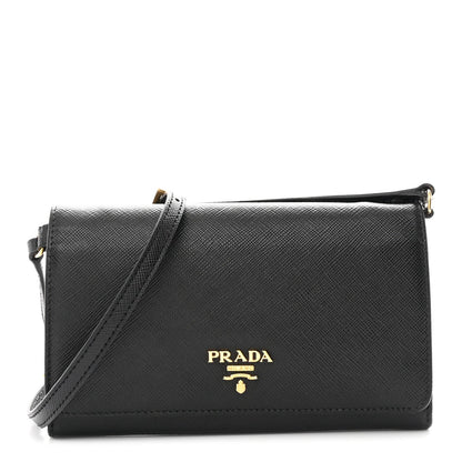 Saffiano Metal Flap Wallet With Strap Black
