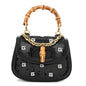 Sequin Lizard Embossed GG Mini Bamboo 1947 Top Handle Chain Bag Black White