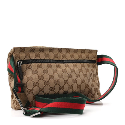 GG Monogram Web Double Pocket Belt Bag Dark Brown