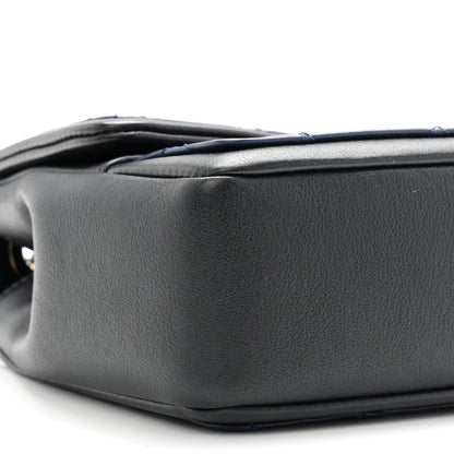 Lambskin Quilted Medium Graphic Flap Navy Black