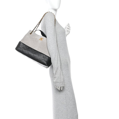 Suede Calfskin Shiny Lambskin Quilted Small Coco Base Shopping Bag Grey Black