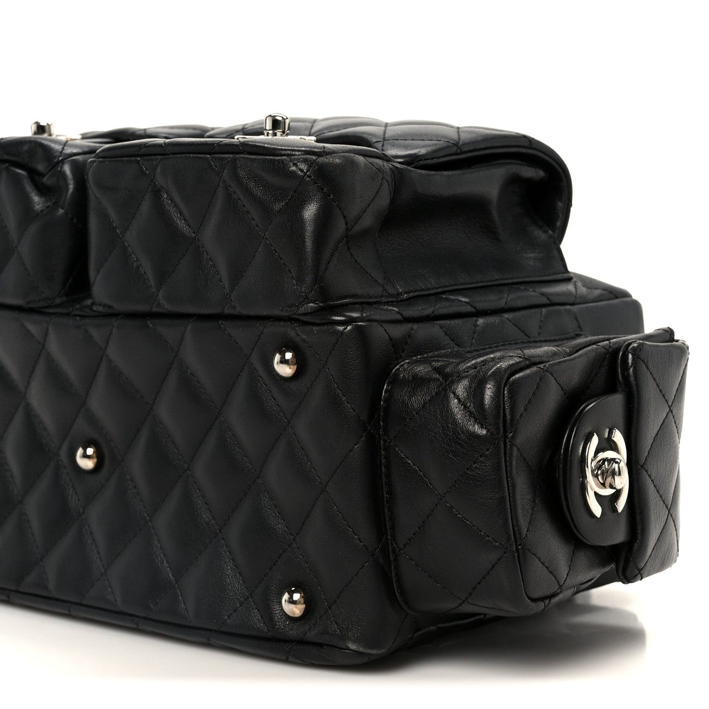 Calfskin Quilted Small Cambon Multipocket Reporter Black White