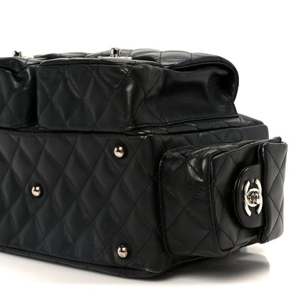 Calfskin Quilted Small Cambon Multipocket Reporter Black White