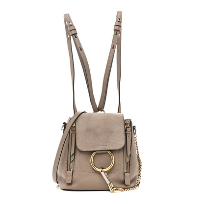 Suede Calfskin Mini Faye Backpack Motty Grey