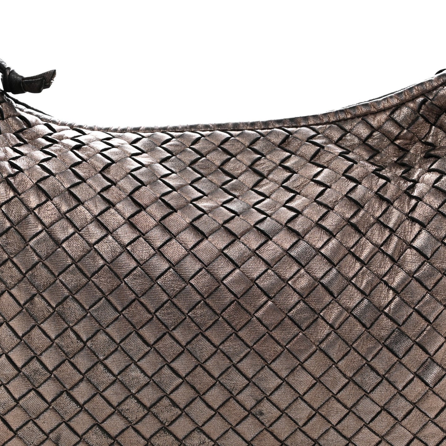 Metallic Nappa Intrecciato Medium Veneta Hobo Pewter