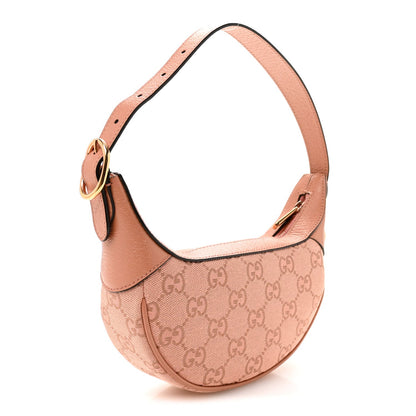 GG Supreme Monogram Textured Calfskin Web Mini Ophidia Half Moon Hobo Rose Pink