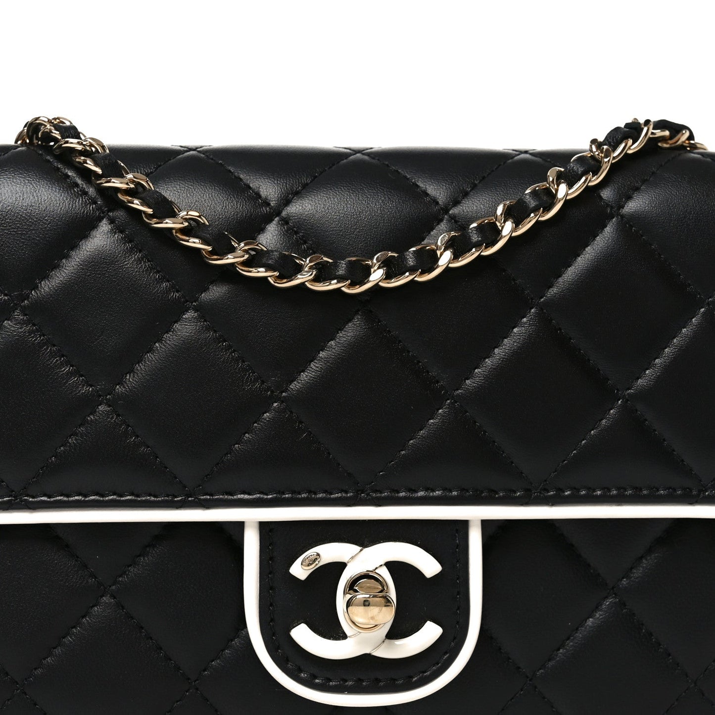 Lambskin Quilted Resin CC Mini Flap Bag Black White