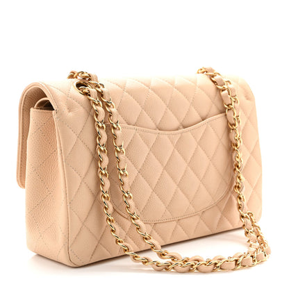 Caviar Quilted Medium Double Flap Beige