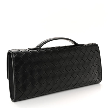 Nappa Intrecciato Long Andiamo Top Handle Clutch Black