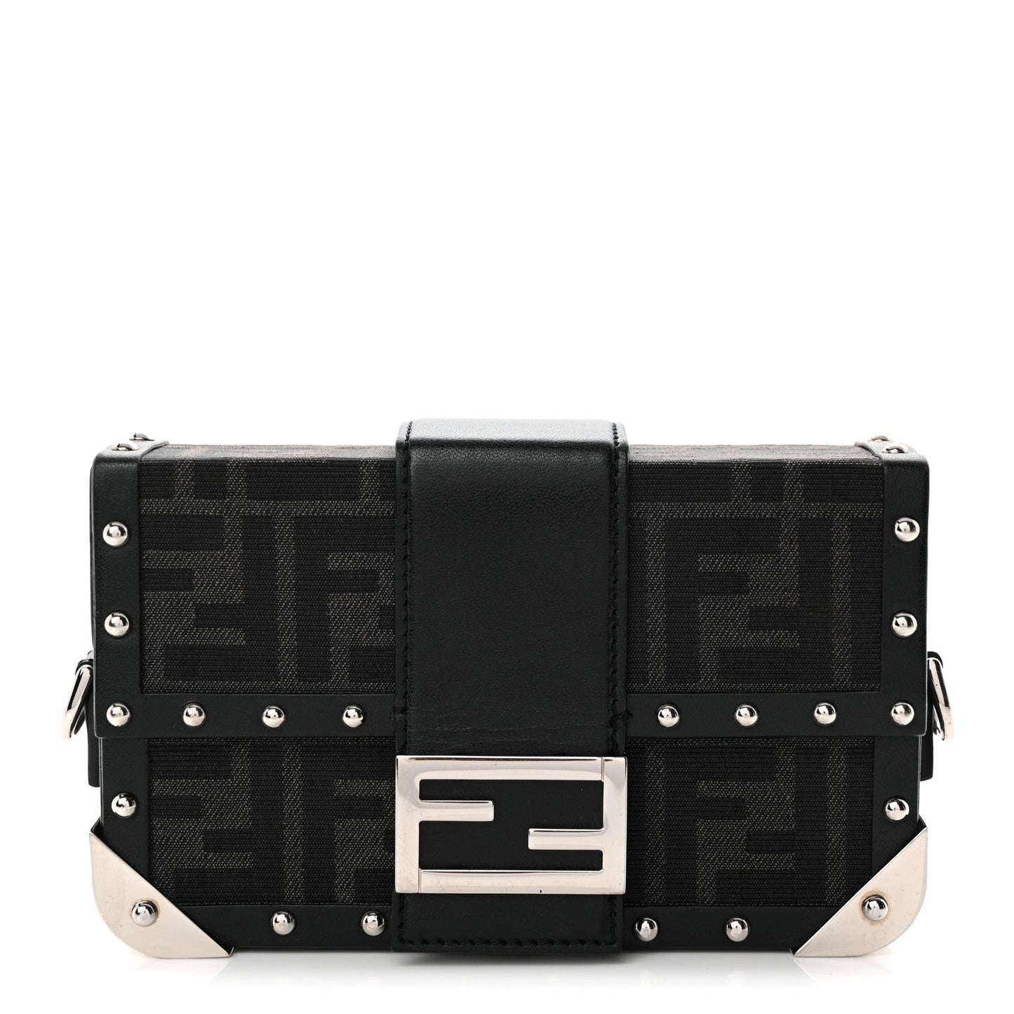 Recycled Fabric Jacquard Vitello Astro FF 1974 Mini Baguette Trunk Asfalto Black