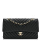 Lambskin Chevron Quilted Medium Double Flap Black