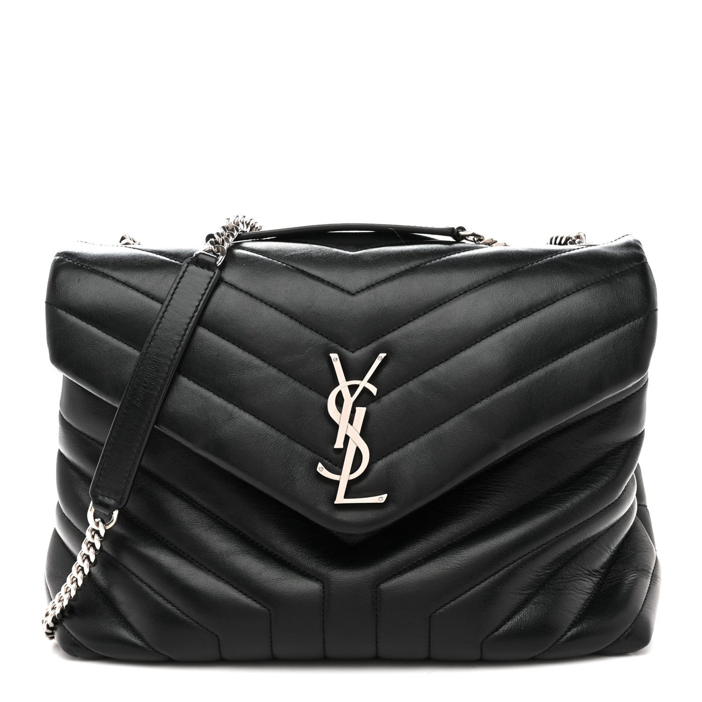 Calfskin Y Quilted Monogram Medium Loulou Chain Satchel Black