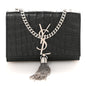 Calfskin Crocodile Embossed Small Classic Monogram Kate Tassel Satchel Black