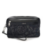 Fabric Jacquard Calfskin Barocco Wristlet Pouch Black