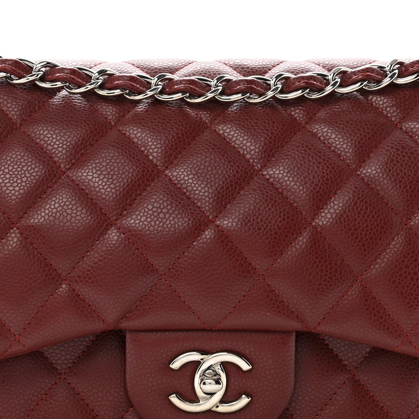 Caviar Quilted Jumbo Double Flap Dark Red