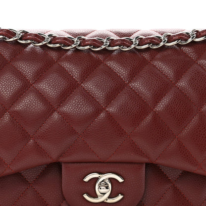 Caviar Quilted Jumbo Double Flap Dark Red