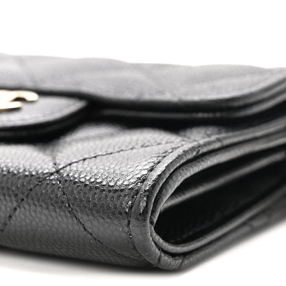 Caviar Quilted Flap Card Holder On Chain Black