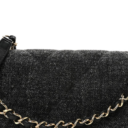 Wool Tweed Quilted Coco Neige Chain Around Flap Black