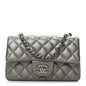 Metallic Lambskin Quilted Mini Rectangular Flap  Dark Grey