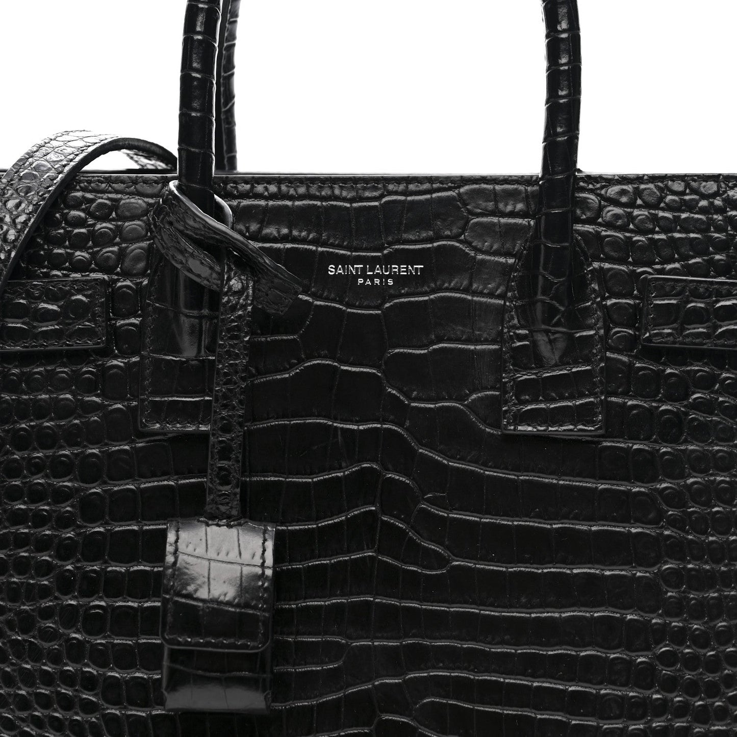 Calfskin Crocodile Embossed Baby Sac De Jour Black