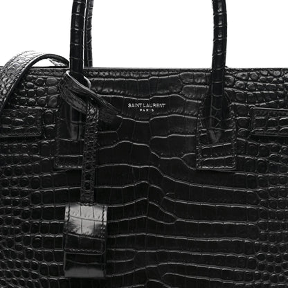 Calfskin Crocodile Embossed Baby Sac De Jour Black