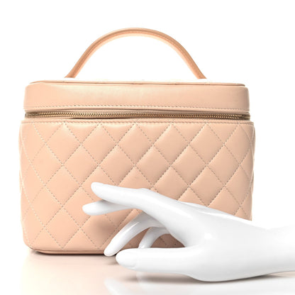 Lambskin Quilted Large Vanity Pouch Beige Clair