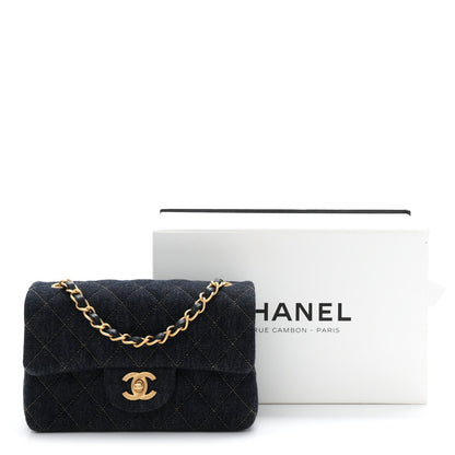 Denim Quilted Mini Rectangular Flap Dark Blue